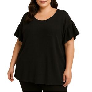 EVRI Black Relaxed Ruffled Short Sleeve T-Shirt